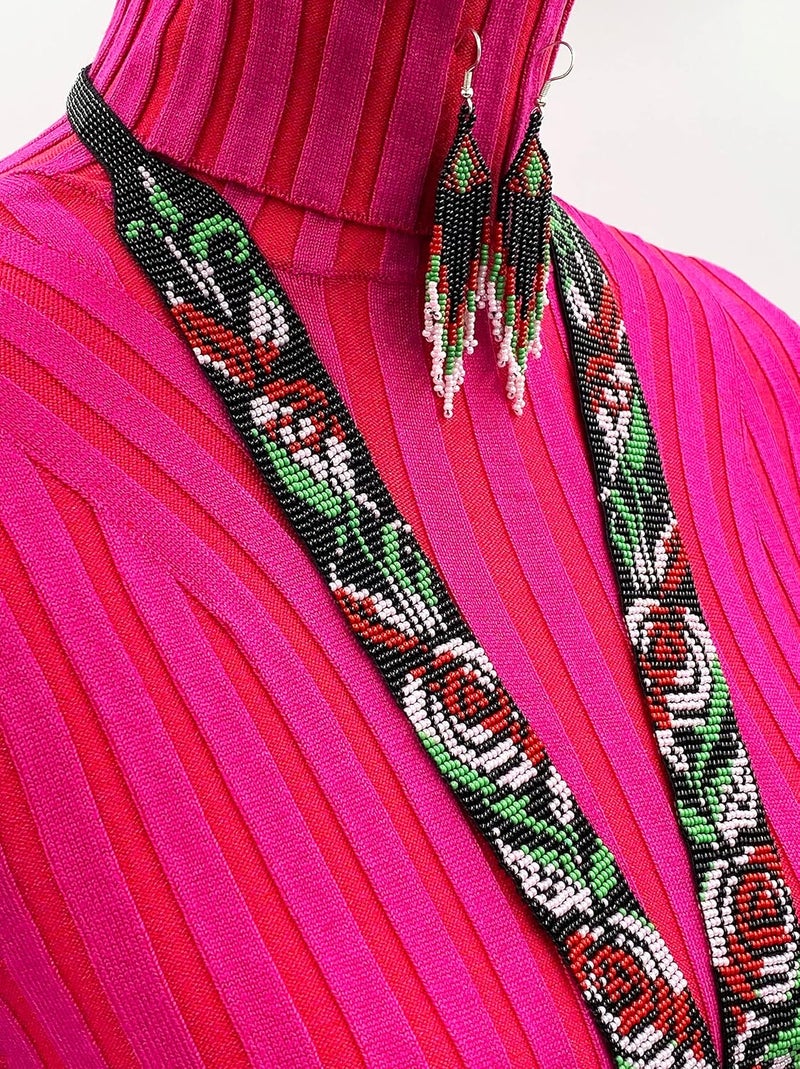 BeadsCorner Native Tribal Style Long Statement Beaded Necklace for Women Handmade - Image 2